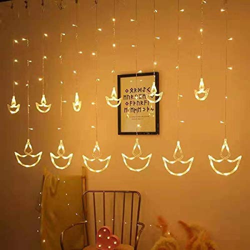 Quace 12 Stars Curtain String Lights, Window Curtain Lights with 8 Flashing Modes Decoration for Christmas, Wedding, Party, Home, Patio Lawn, Warm White (6+6 Diyas)…