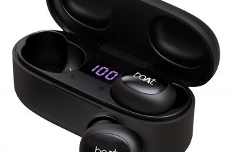 boAt Airdopes 121v2 TWS Earbuds with Bluetooth V5.0, Immersive Audio, Up to 14H Total Playback, Instant Voice Assistant, Easy Access Controls with Mic and Dual Tone Ergonomic Design(Active Black)