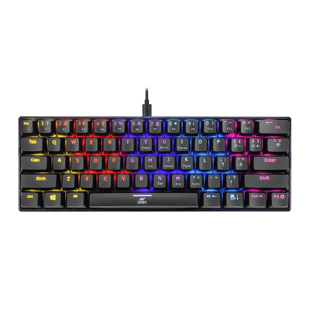 Ant Esports MK1200 Mini Wired Mechanical Gaming Keyboard with RGB Backlit Lighting with 60% Compact Form Factor – Outemu Red Switch