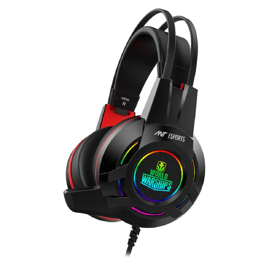 Ant Esports World of Warships Edition H550W RGB 7.1 USB Surround Sound Wired Over-Ear Gaming Headset for PC Laptop – Black