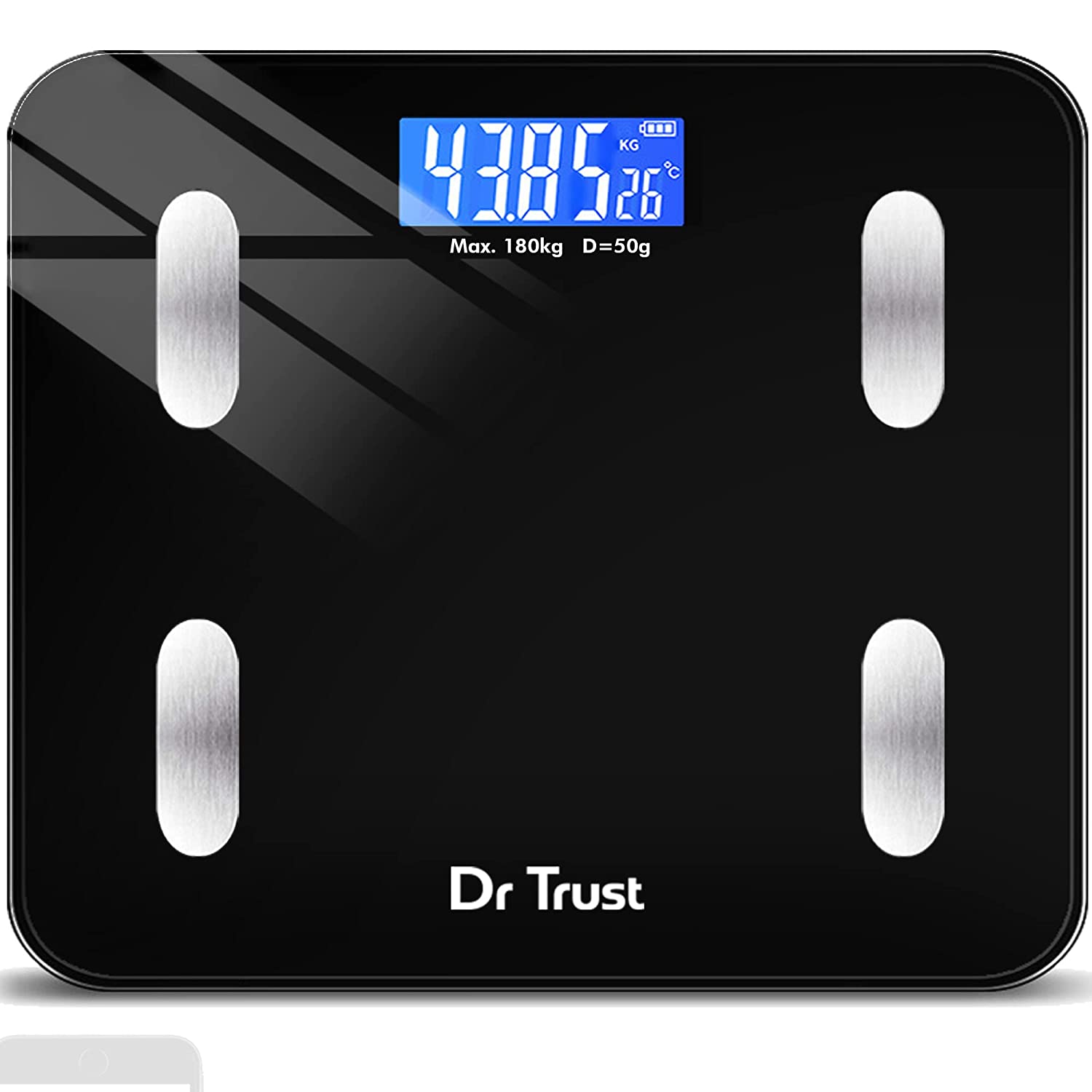 Dr Trust Digital Smart Electronic Rechargeable Bluetooth Fitness Body Composition Monitor Fat Analyzer Weight Machine and Weighing Scale-509 (Black)